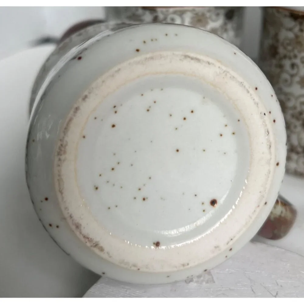 Chintz Calico Ceramic Coffee Mugs 6 Brown & White Earthtone Floral‎ Speckl
